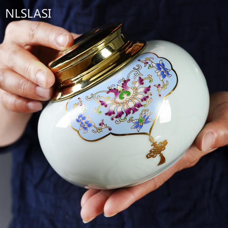 Luxury Court Style Ceramics Tea Caddy Oolong Tieguanyin Containers Travel Tea Container Coffee Powder Sealed Storage Tank