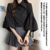 JoccKorr Short Sleeve Open Front Puff Plus Loose Office Summer Women's Shirt, Blouse, Top, Sleeves, Collared, 3/4 Sleeves, Fashionable, Sizes, Fit,