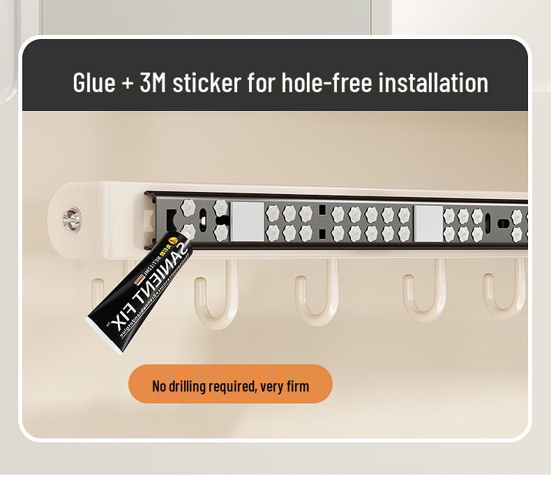 Multi-Functional No-Drill Wall-Mounted Track Hook for Utensils