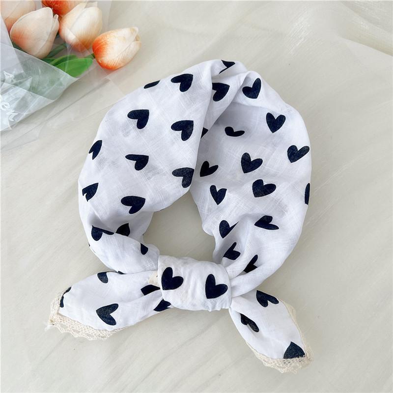 Cotton Linen Lace Edge Square Scarves 60cm Kerchief Neckerchief Bandanas Women Casual Neck Scarf Plaid Print Geometric Pattern