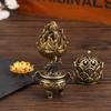1Pc Retro Alloy Small Lotus Mountain Hollow Out Incense Stick Burner Incense Holder With Cover Home Decoration Crafts