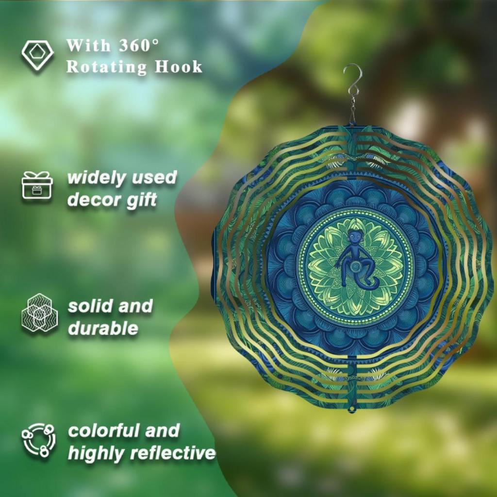 360 Degree Rotating Hook Metal Wind Chime 25.4 cm Battery Free Artistic Design for Garden Yard All Seasons Festival Decor