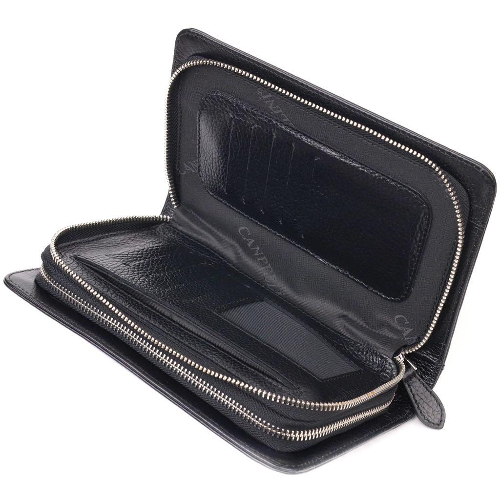 Original Men's Purse with Two Compartments Made of Genuine Grained Leather CANPELLINI 21567 Black