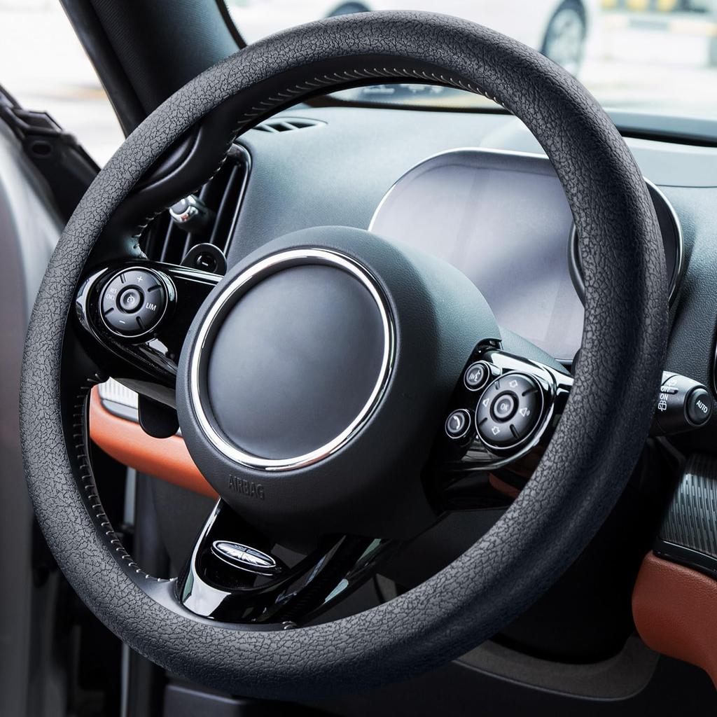 King Company KC-93785 Odorless Premium Quality Soft Silicone Leather Textured Non-Slip Car Decoration Steering Wheel Cover Black