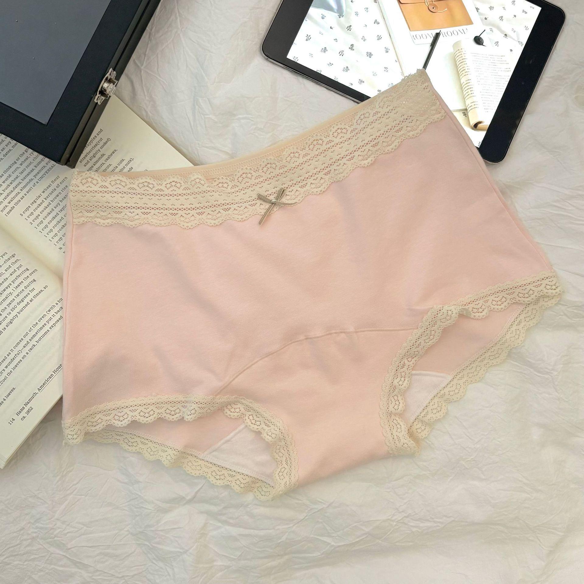 

Pure Cotton Women s Mid-High Waist Lace Boxer Briefs with Extended Triangle Briefs L [100-125 jin]