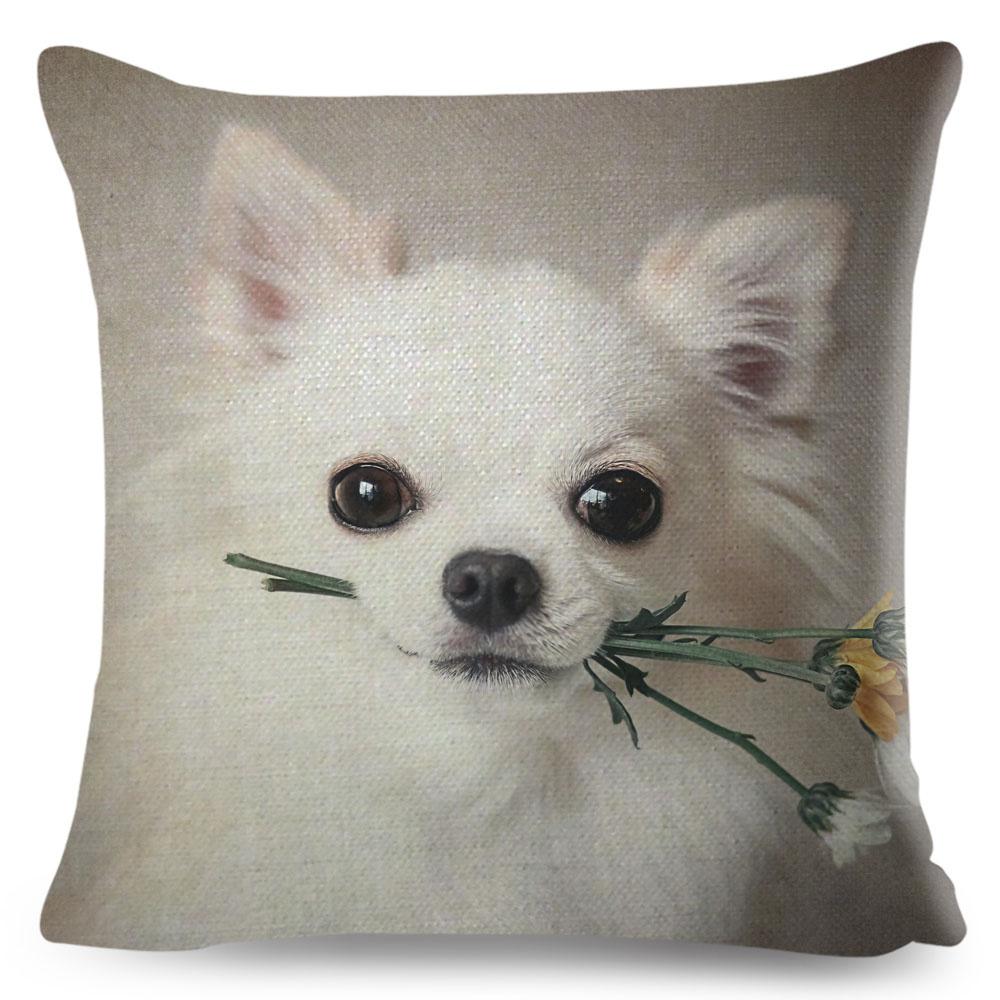 Cute Little Dog Chihuahua Cushion Cover Decor Lovely Pet Animal Pillowcase Polyester Throw Pillow Case for Sofa Home Car 45x45cm