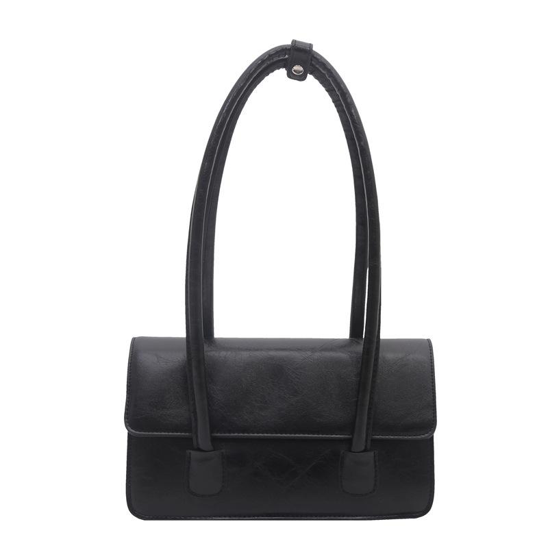Spring new PU women s bag oil wax leather shoulder bag texture fashion trend bean green underarm bag чёрный