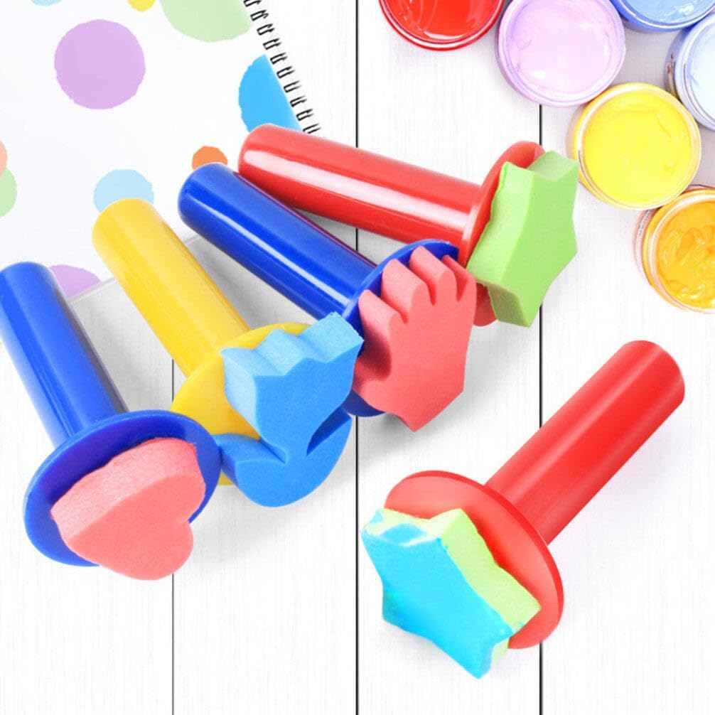 Heart Stamp 5pcs Painting Foam Painting Stamper Heart Flower Star Tree Shaped Drawing Brush Finger Paint Stamper for DIY Craft Sponge Paint for