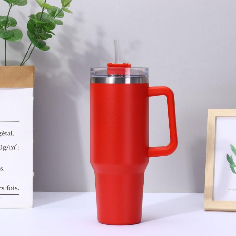 40oz Large Capacity Insulated Travel Mug With Handle Straw 304 Stainless Steel Vacuum Thermos Car Office Outdoor Use