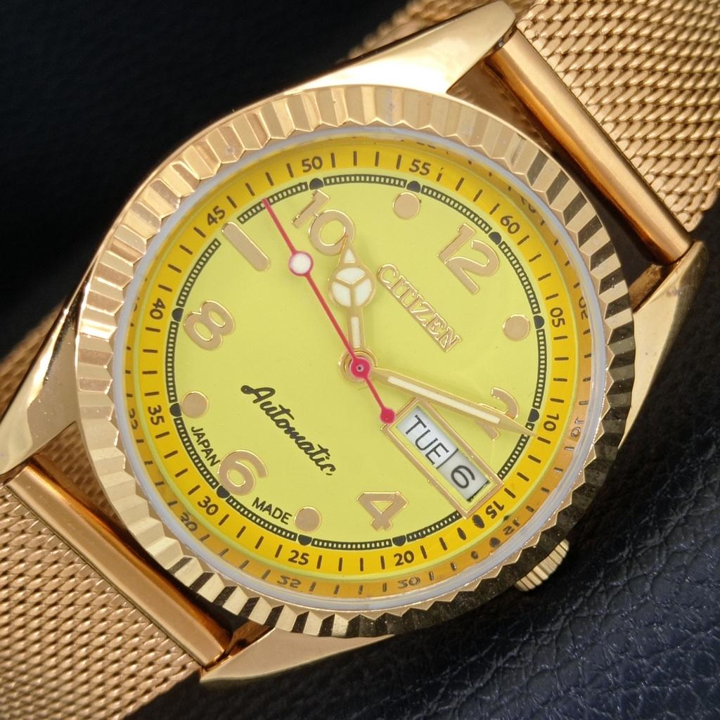 VINTAGE REFURBISHED CITIZEN AUTOMATIC JAPAN MENS YELLOW DIAL WATCH a445268-1