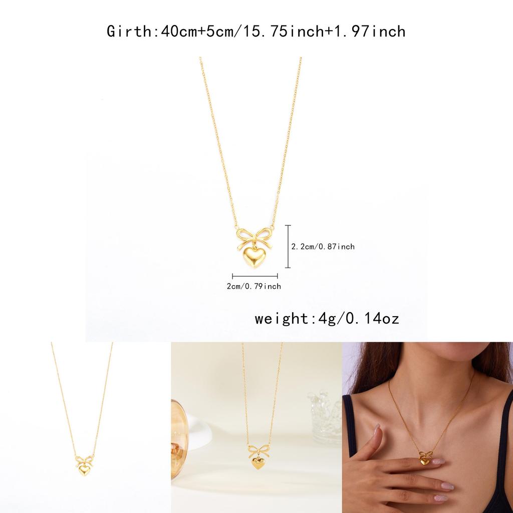 Minimalistische Schmetterlingsschleife Herz Anhänger Halskette mit vergoldetem Edelstahl für Damen