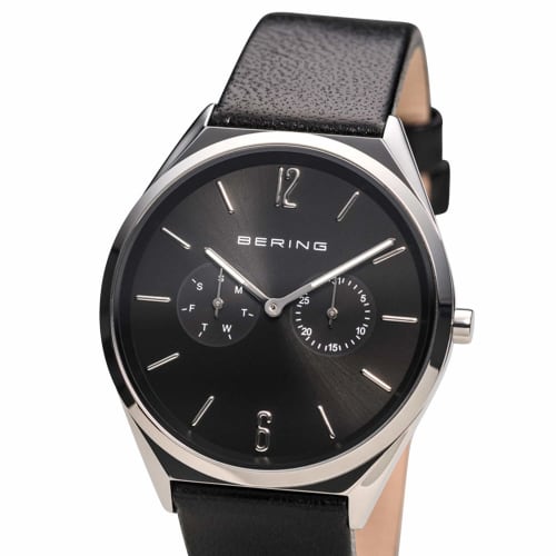 BERING Men's & Women's (Unisex) Analog Quartz Ultra Slim Collection Watch with Genuine Calfskin Leather Strap and Sapphire Crystal (Product Number: 17