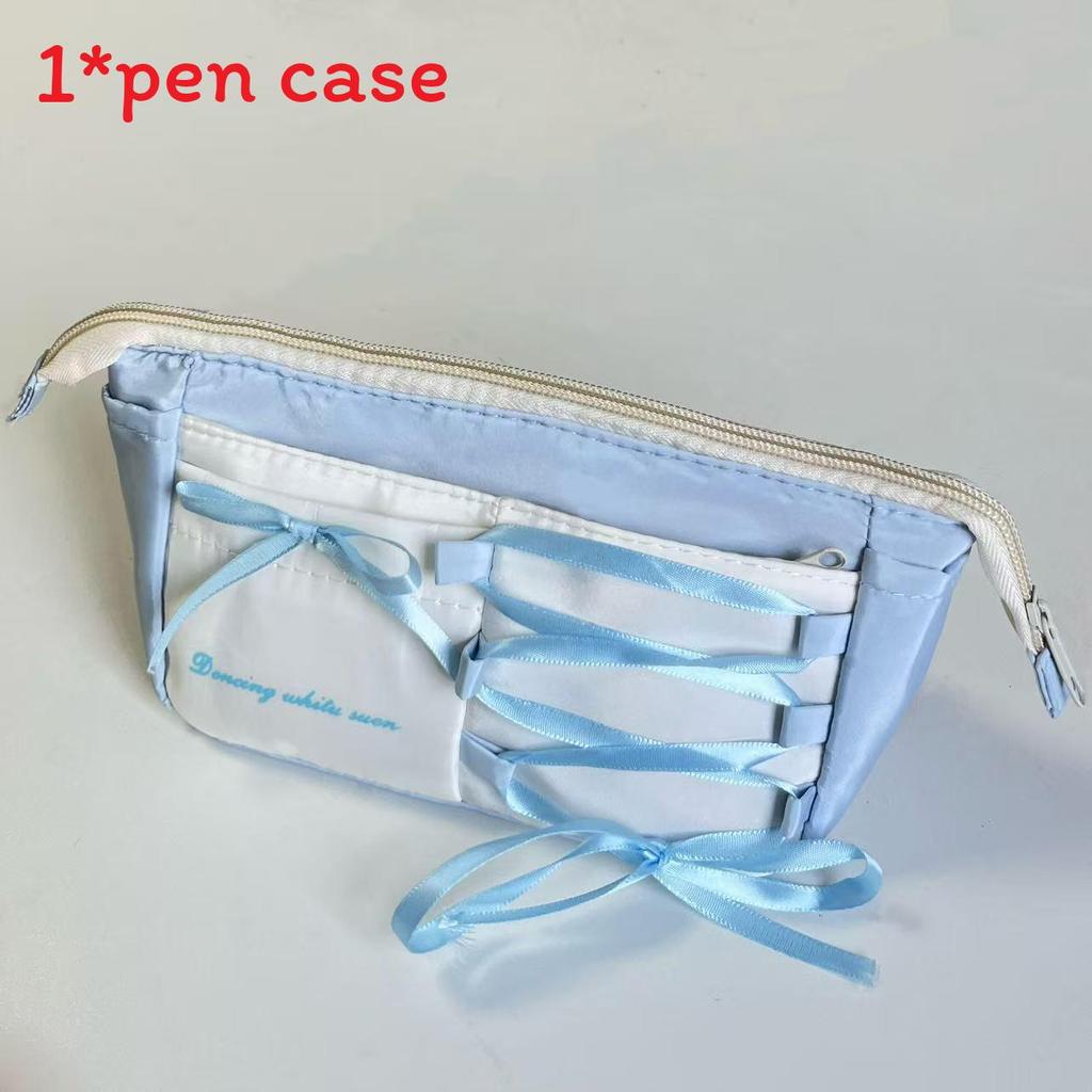 

Korean Style Nylon Pencil Case With Butterfly Bow Design And Spacious Storage For Teens