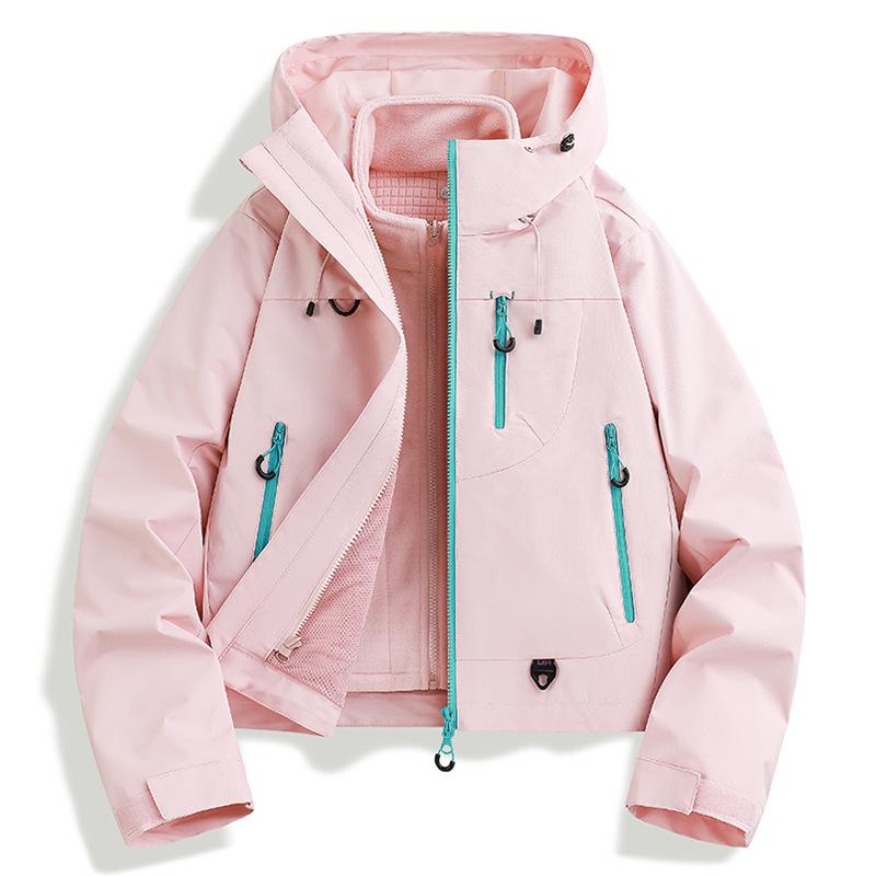 Autumn  Women's 3 In 1 Thick Hiking Jacket Fleece Waterproof Winter Windbreaker Outdoor Warm Camping Jacket Women Windproof Short Coat