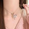 Fairy Pink Crystal Bow Knot Pendant Necklaces Y2K Girls Sweet Rhinestone Heart Clavicle Chain Women Jewelry Gifts