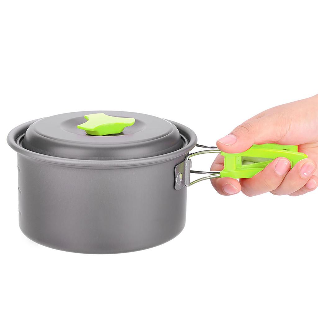 Kit de Utensílios de Cozinha Portátil para Exterior Panela Frigideira Tigela Colher Acessório para Camping Caminhadas Caça (Verde)