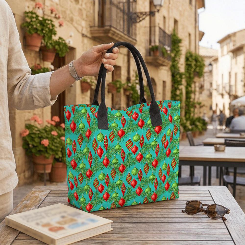 Christmas Printed Tote Bag Large Capacity Casual Handbag for Holiday Shopping Daily Use