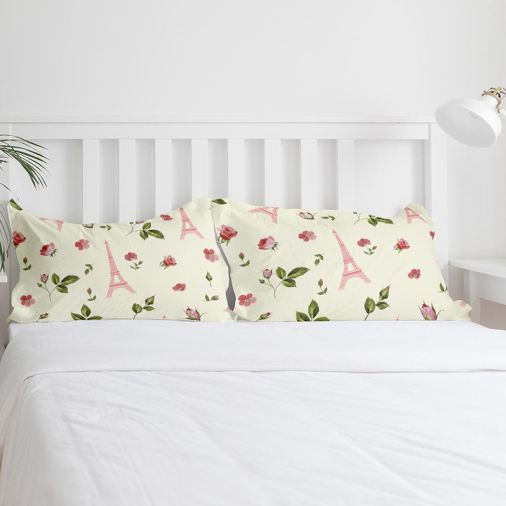 Spring Pink Flowers Green Leaves Eiffel Tower Duvet Cover With Pillow Case 3pcs Bedding Set Quilt Cover Double Bed Home Textile
