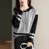 Autumn Winter Fashion Patchwork Long Sleeve Hoodies Pullovers Women's Knitting Blocking Trend Chic All-match Tops