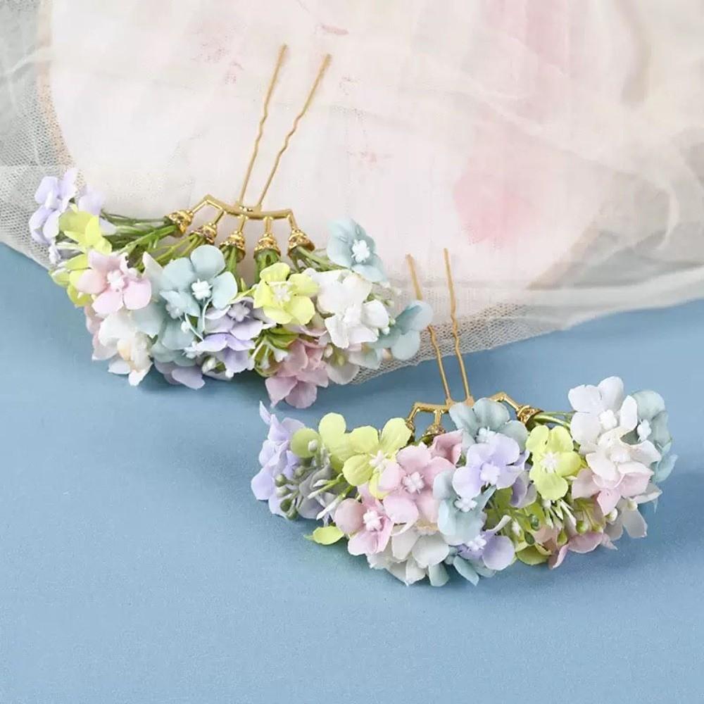 Bohemian Flower Hair Stick Colorful Bride Hair Accessories Elegant Side Clip Daily