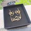 Qiuhan 20mm Heart Earrings Necklace Set, Personalized Stainless Steel Custom Name Jewelry Set