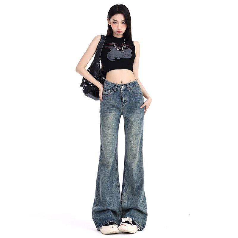 Damen Jeans Schlaghose Freizeit Schlankmachend Vintage Herbst Hohe Taille Glockenform Damen Hose Ausgestellt Y2k