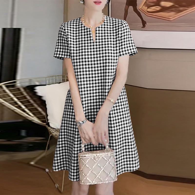 ZANZEA Women Casual V-neck Summer Grid Print Short Sleeve Dress