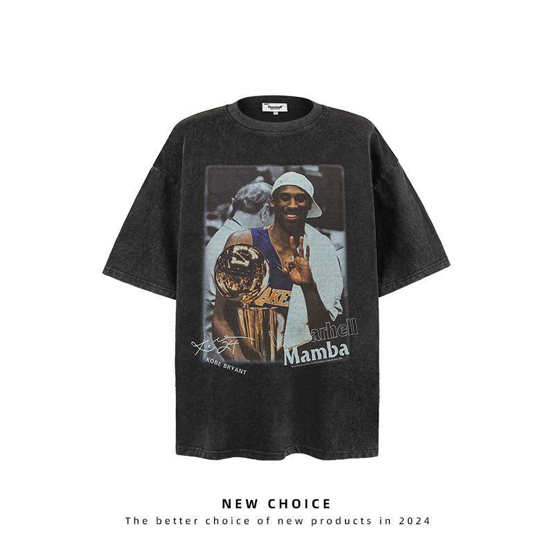 Loose T-Shirt Summer Character Shirt Retro Washed Printed Short Sleeve Men S Retro Trendy Couple Half Sleeve M