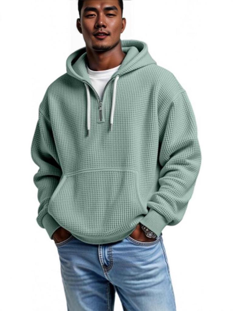 Men's 3D Print Double Hood Zipper Sweatshirt - Waffle Knit Cross Design (2025 New Arrival)