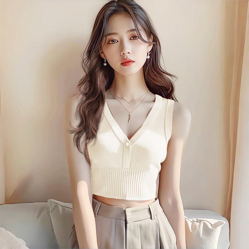 Tangerine Knitted Sleeveless Vest: 2025 Exquisite Summer Thai Camisole