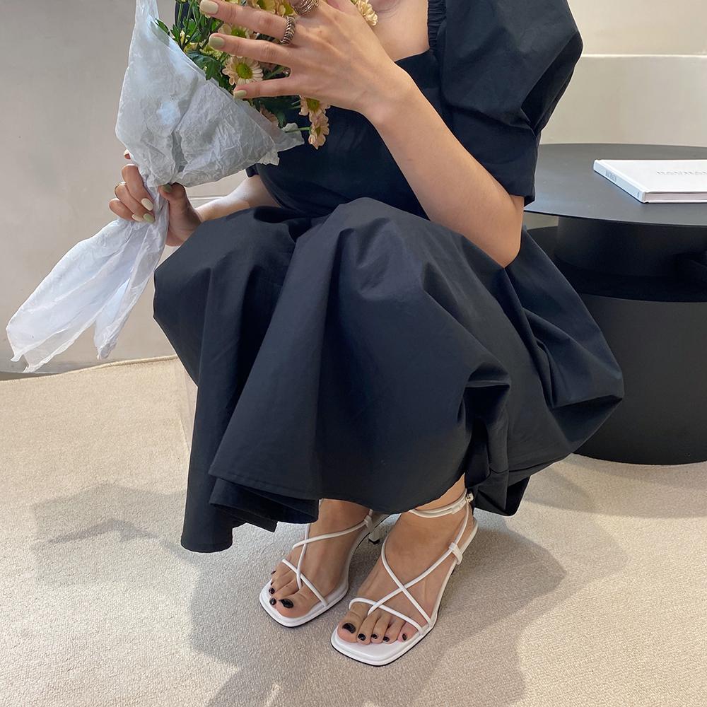 fashion Fashion Women Sandals Narrow Band Black White Blue Color Summer Dress Stiletto Thin High Heels Ankle Strap Party Pumps Size 40