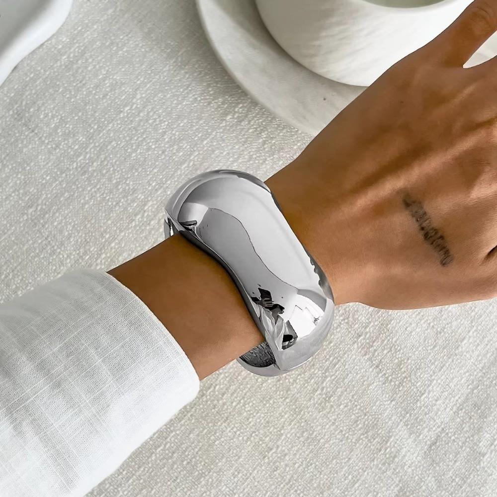 Geometry Exaggerated Bracelet Textured Wide Side Bangle Charms Simple Metal Bracelet Party