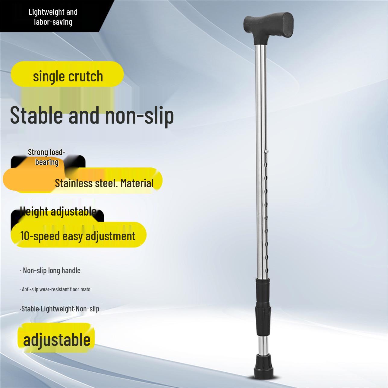 Adjustable Anti-Slip Single-Leg Cane: Lightweight Stainless Steel & Aluminum Alloy Walker for Elders