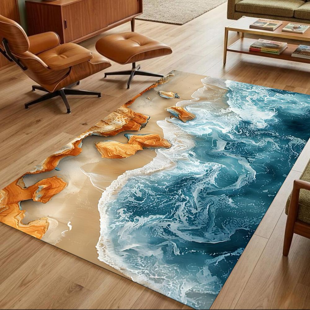 Ocean Waves Meeting Sand Non-Slip Home Carpet Design for Office Decor Living Room Gift