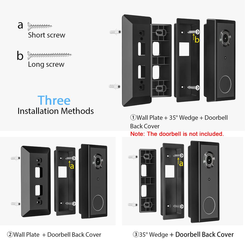Angle Mount Bracket For Ring Video Doorbell Pro – Black Wall Plate Wedge