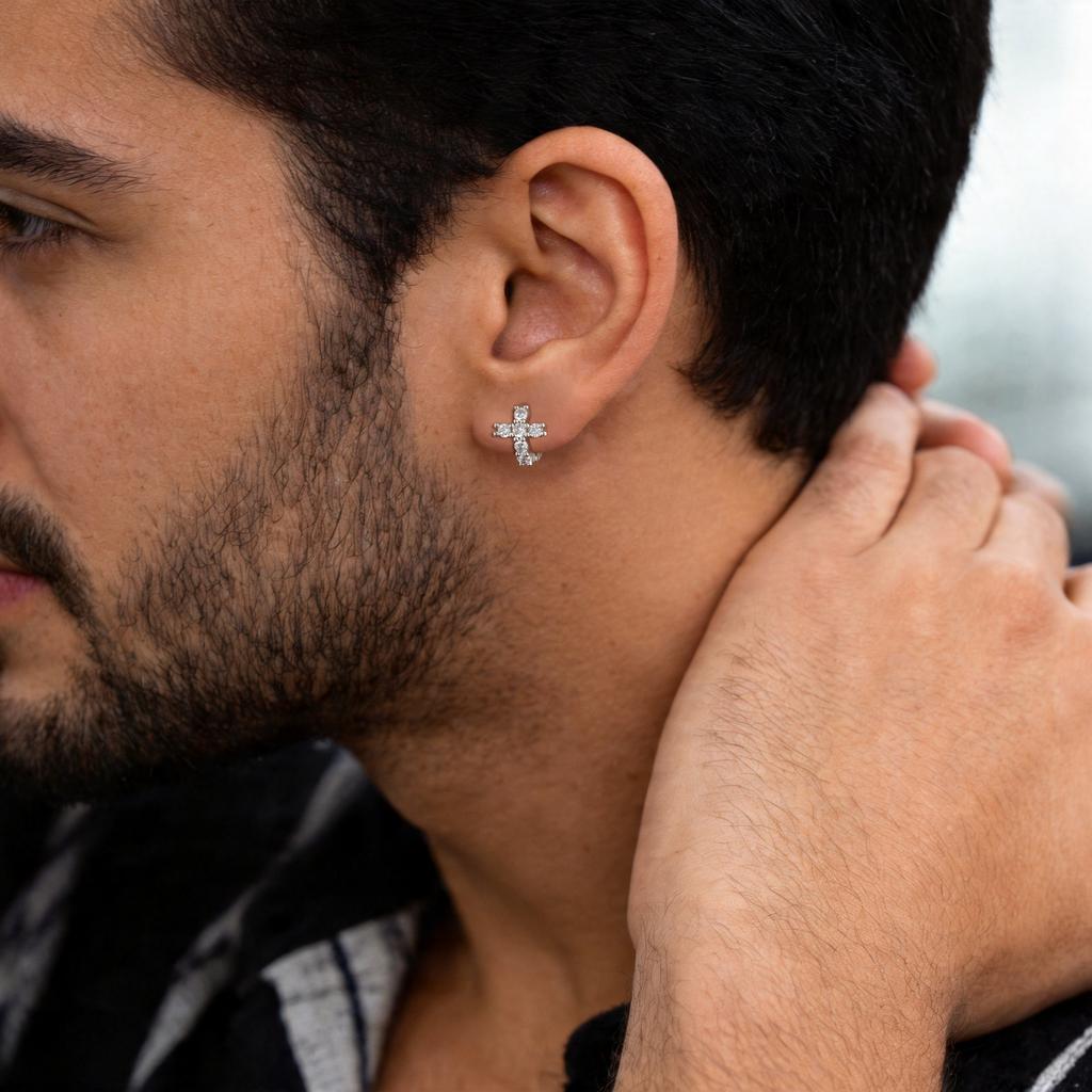 Vnox Fashion Cross Circle Earrings for Men Women, Silver Color Black/Blue/White Zircon Huggie Hoop Earrings, Goth Jewelry Gifts