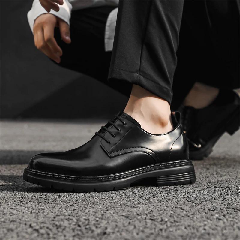 Skórzane Buty Męskie sznurowane oksfordy Derby Priting Buty Wizytowe do Garnituru Luksusowe Biurowe Biznesowe Buty Męskie