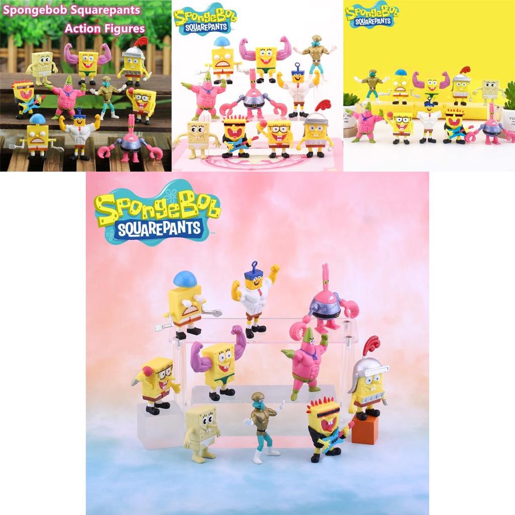 Colorful 10-piece Set Of Muscle Spongebob Cake Decorations