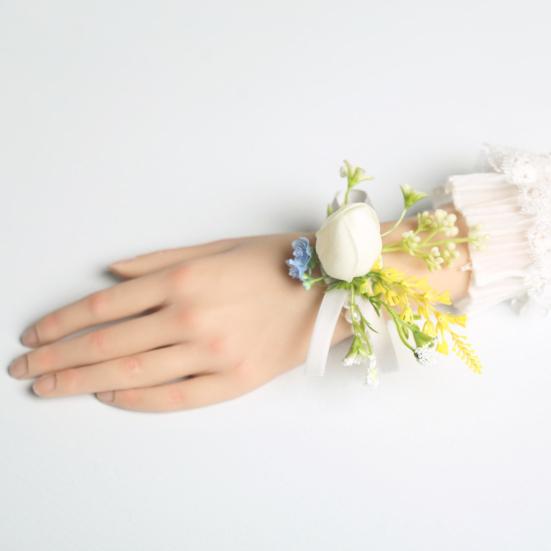 Artificial Wedding Corsage And Boutonniere Set Silk Flower Wrist Corsage And Lapel Pin for Bridal Party Business Opening Ceremony Guest Flower