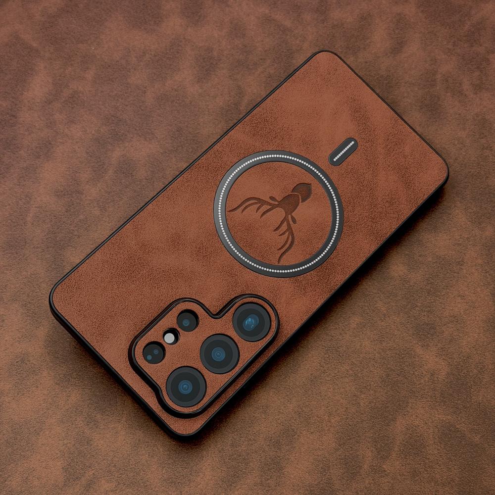 Luxury Faux Leather Case For Samsung Galaxy S26 S25 S24 S23 S22 Ultra Plus FE S26Ultra S25Ultra For Magsafe Charge Retra Cover