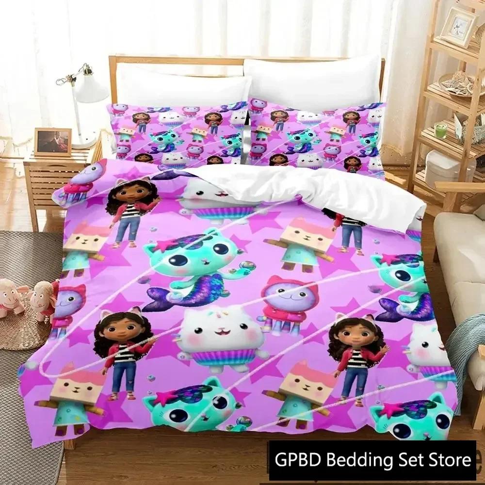 3D Print Cartoon Gabbys Dollhouse Bedding Set Double Twin King Duvet Cover Comforter Pillowcase Boys Girls Adults Bedroom