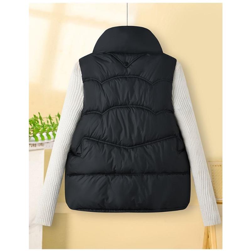 Fashion Short Down Cotton Vest Korean Style Stand Collar Loose Sleeveless Jacket for Autumn Winter