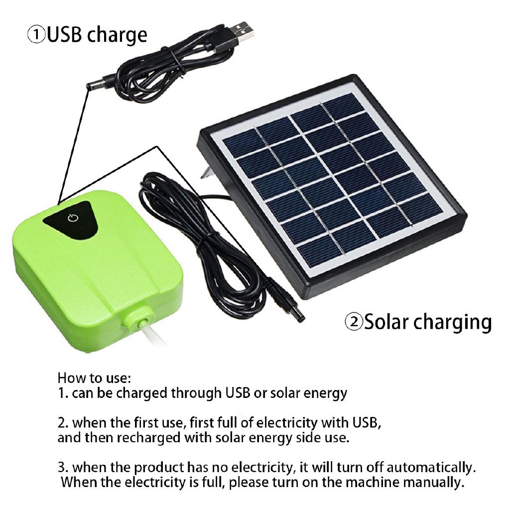 2 L / Min 3 Colors USB Solar Powered Oxygenator Water Pump Oxygen Pond Turbine Water Museum Air Pump for Plants Fish Tank Home Garden