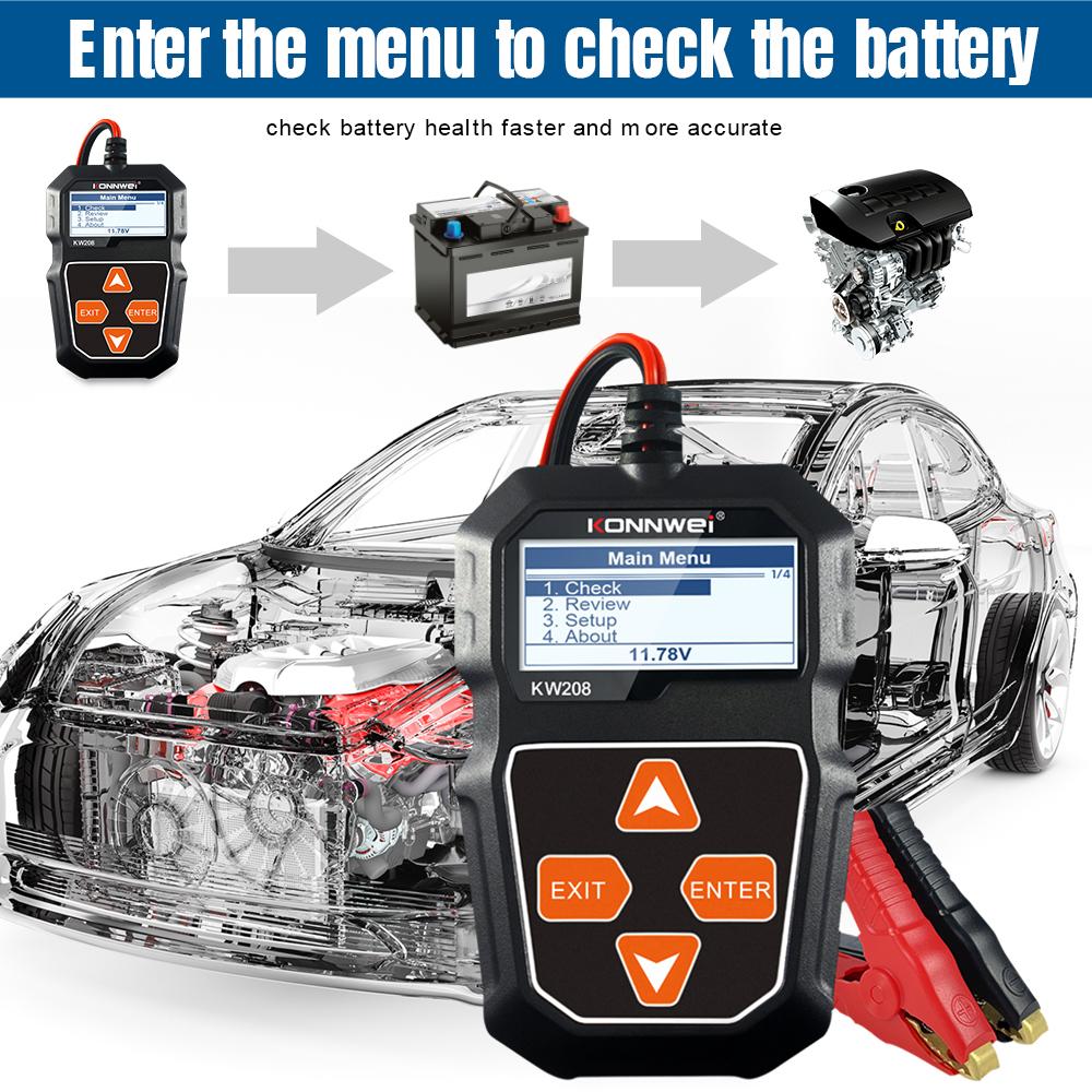 KONNWEI KW208 Battery Tester 12V Automotive Battery Charger Inspection Tools 100 to 2000CCA Cranking Charging Circut Analyzer