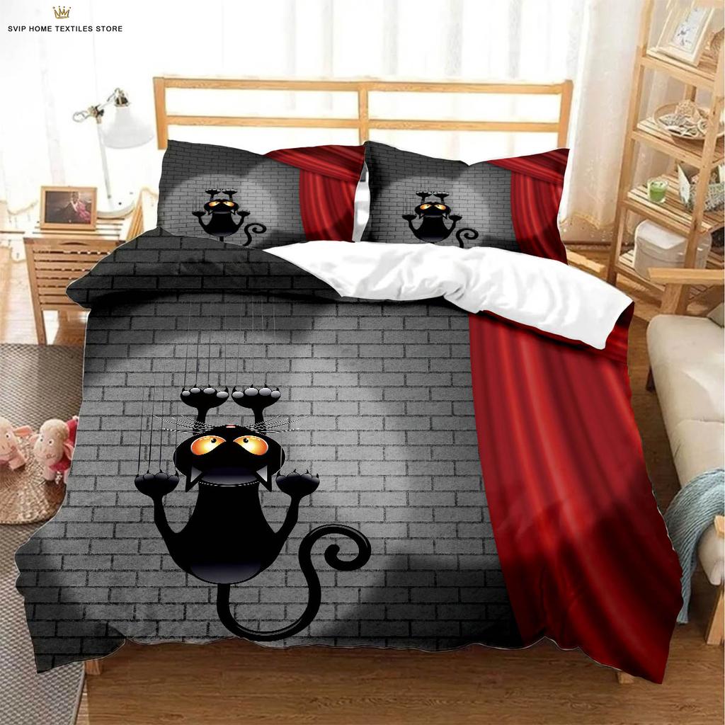 Cute Cat 3d Printed Quilt Cover Bedding Set Textile Products Duvet Cover Pillowcase Three-Piece Set Children's Gift