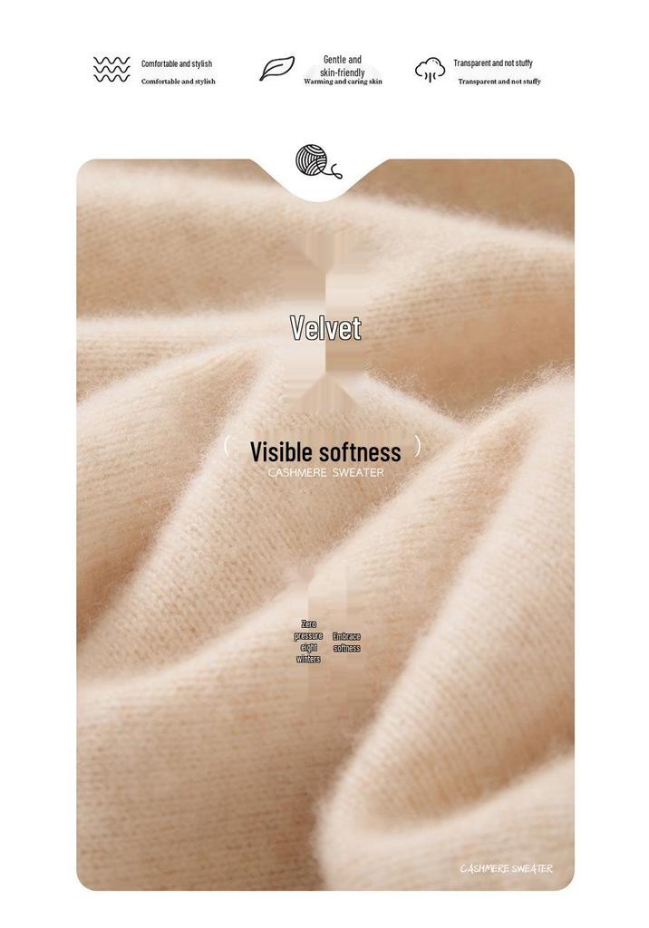 Women's Light Luxury Solid Color Hollow-Out Round Neck Cashmere Knit Base Layer for Fall/Winter