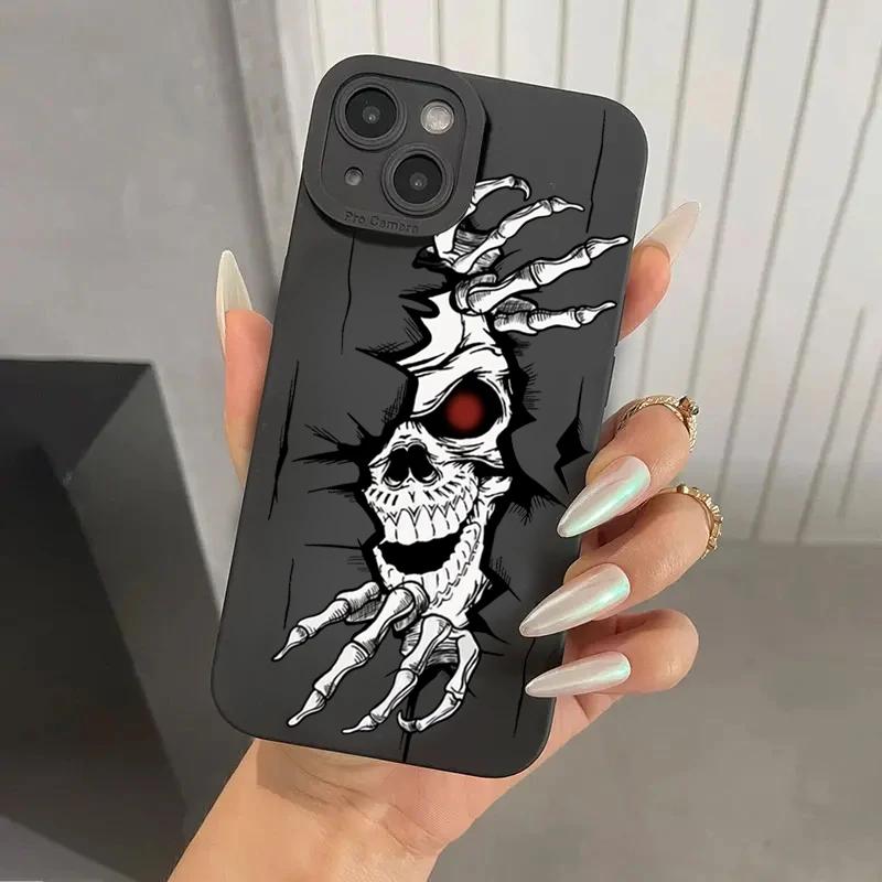 Black Skull Phone Case For iPhone 15 Cases iPhone 14 13 12 11 Pro Max Mini XS Max XR X 7 8 Plus SE Matte Soft Silicone Cover