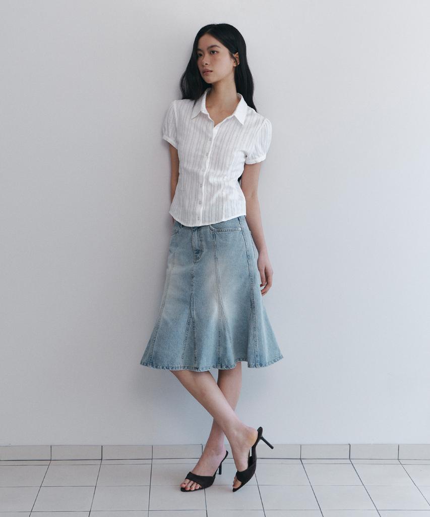 Kyuliti C Panel-Flare Denim Skirt_Light Blue