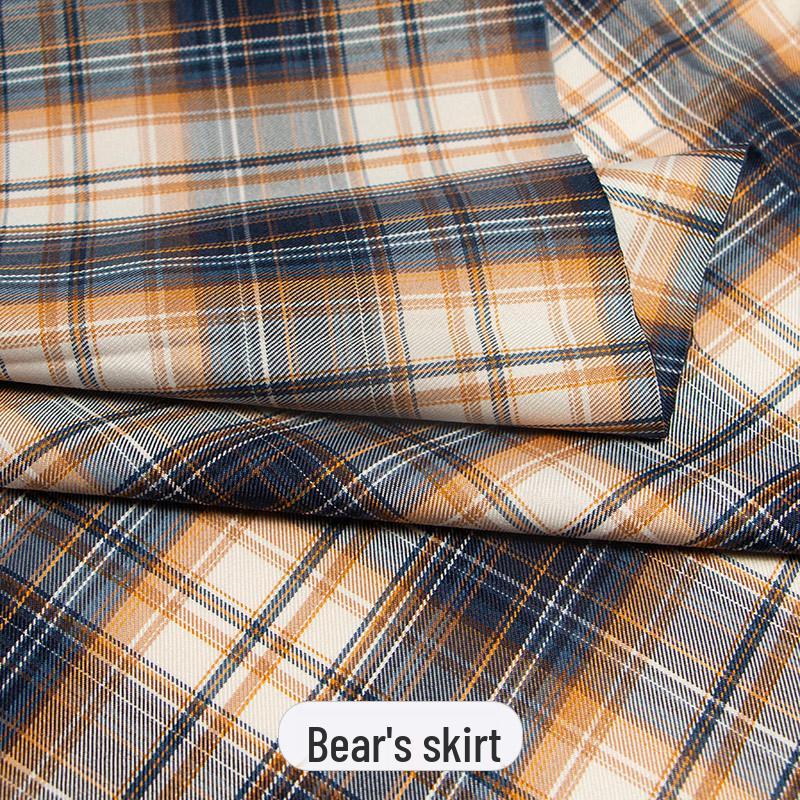Japanese Plaid Pleated Skirt Fabric - Yarn-Dyed Polyester for DIY Scrunchies & Crafts