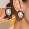 Korean simple and versatile geometric oval full diamond pearl earrings women's temperament shiny crystal stud earrings ear jewelry